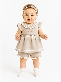 Fleur Dantelli Şort Takım 3-6 Ay-Organik Keten
