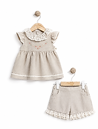 Fleur Dantelli Şort Takım 6- 9 Ay-Organik Keten