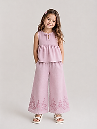 Pastel Pembe Nakışlı Pantolon Takım